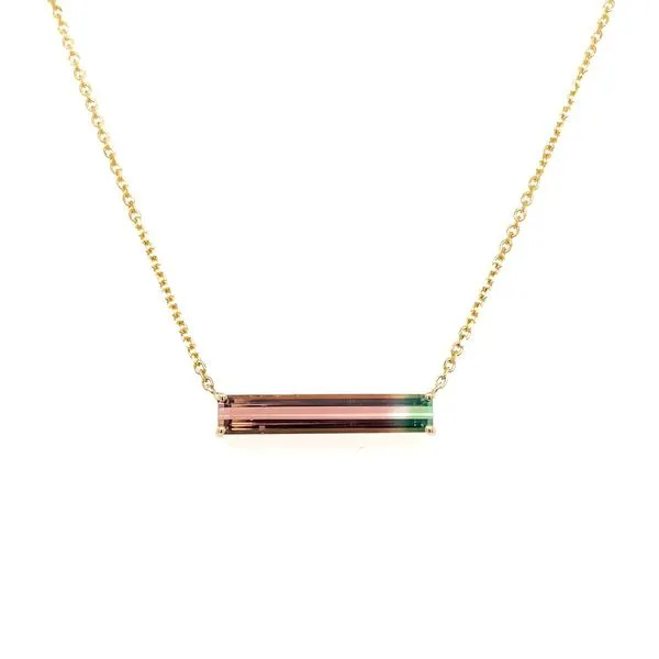 14KY East-to-West Set Watermelon Tourmaline Necklace 18