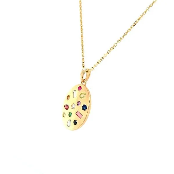 14KY Oval Drop Pendant with Multi Gemstones Necklace 18