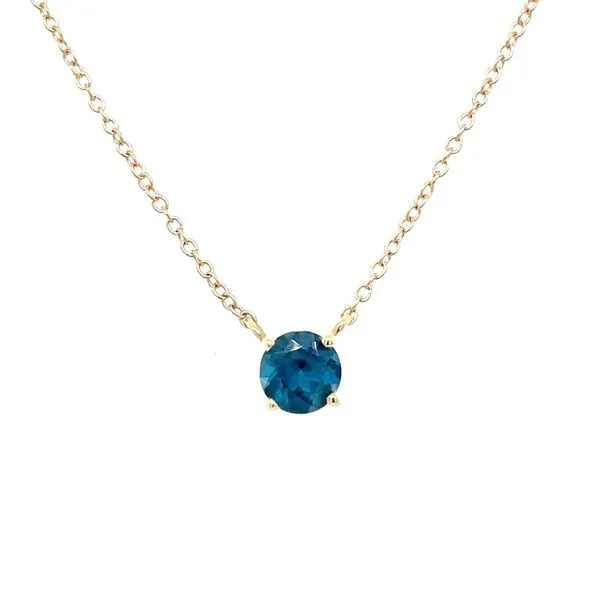14KY Gold Necklace with 5 mm Round London Blue Topaz - 18