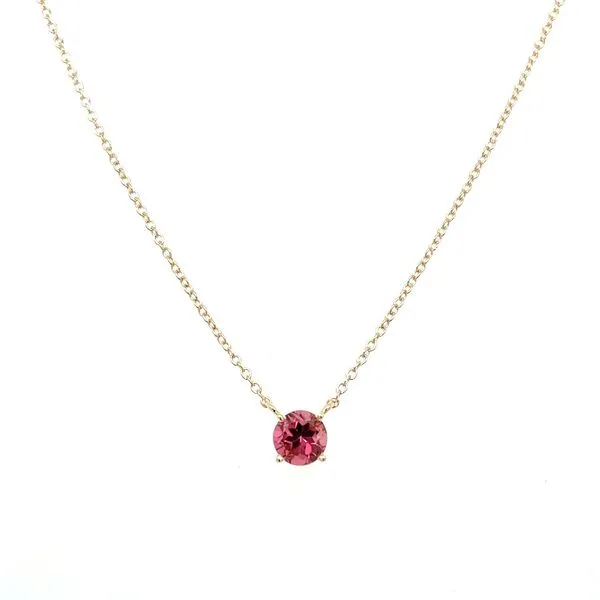 14KY Gold Necklace with 5 mm Round Pink Tourmaline - 18