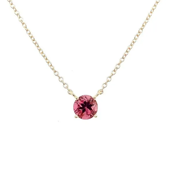 14KY Gold Necklace with 5 mm Round Pink Tourmaline - 18