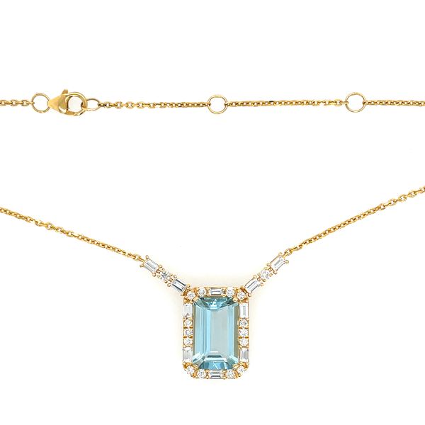 18KY Gold Necklace with Emerald Cut Aqua & Diamonds Image 3 Franzetti Jewelers Austin, TX