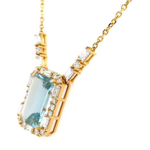 18KY Gold Necklace with Emerald Cut Aqua & Diamonds Image 4 Franzetti Jewelers Austin, TX