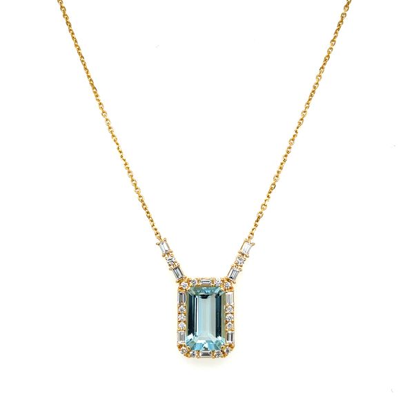 18KY Gold Necklace with Emerald Cut Aqua & Diamonds Image 5 Franzetti Jewelers Austin, TX