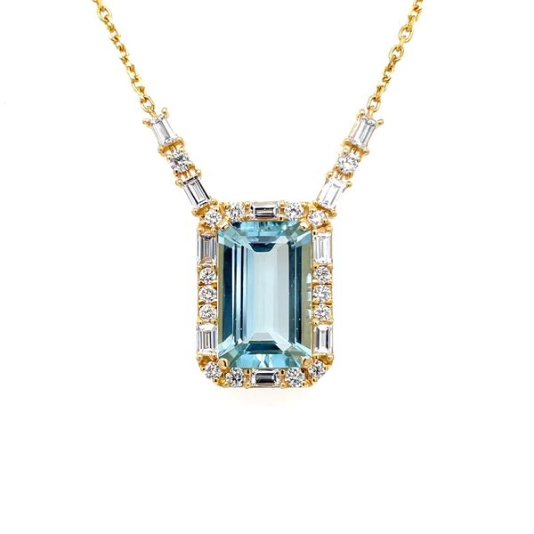 18KY Gold Necklace with Emerald Cut Aqua & Diamonds Franzetti Jewelers Austin, TX