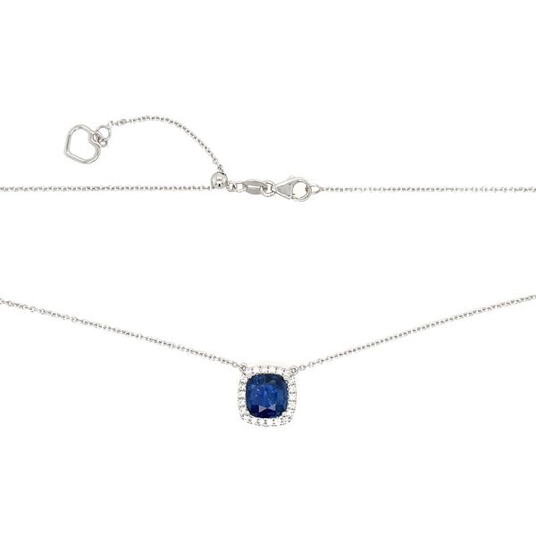 14KW Square Cushion Sapphire with Diamonds Necklace 18