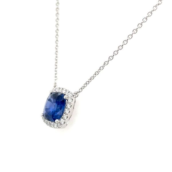 14KW Square Cushion Sapphire with Diamonds Necklace 18