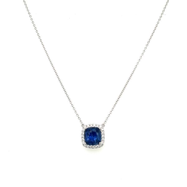 14KW Square Cushion Sapphire with Diamonds Necklace 18