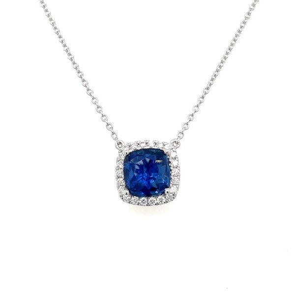 14KW Square Cushion Sapphire with Diamonds Necklace 18