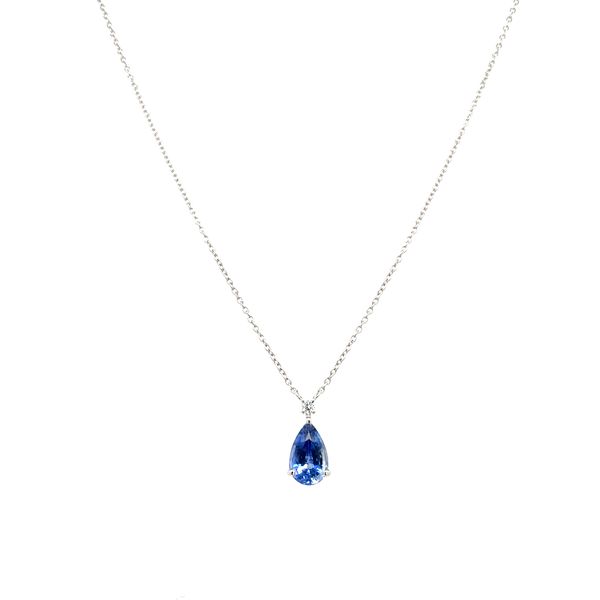 18KW Gold Necklace with Pear Blue Sapphire & Diamond Image 3 Franzetti Jewelers Austin, TX