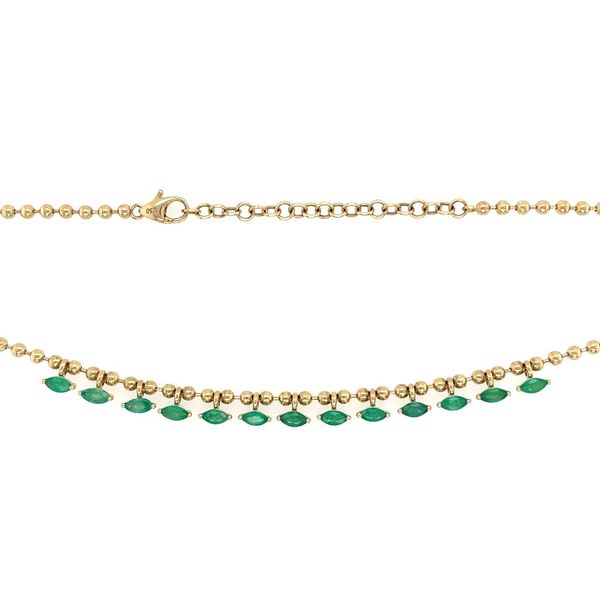 14KY Gold Beaded Necklace with East West Marquise Emerald Dangles Image 3 Franzetti Jewelers Austin, TX