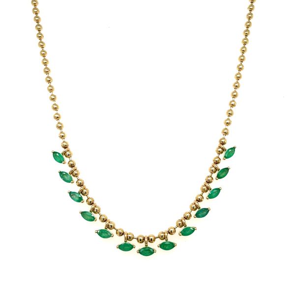 14KY Gold Beaded Necklace with East West Marquise Emerald Dangles Image 4 Franzetti Jewelers Austin, TX