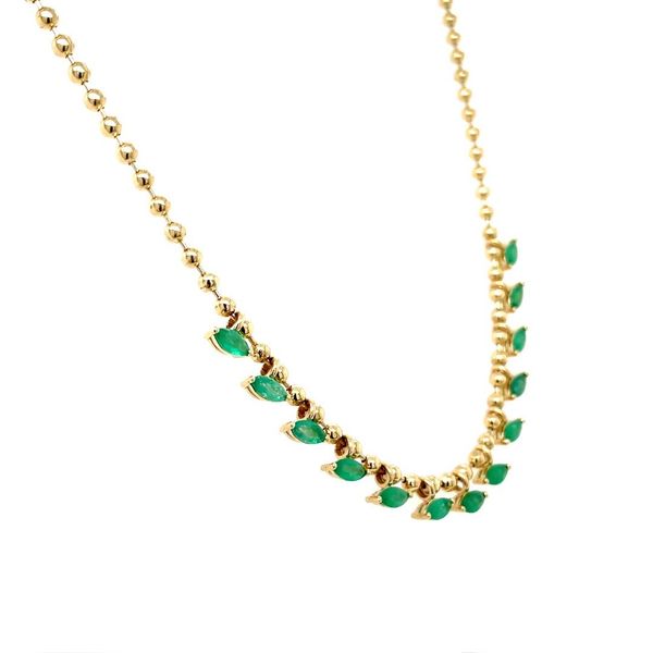 14KY Gold Beaded Necklace with East West Marquise Emerald Dangles Image 5 Franzetti Jewelers Austin, TX