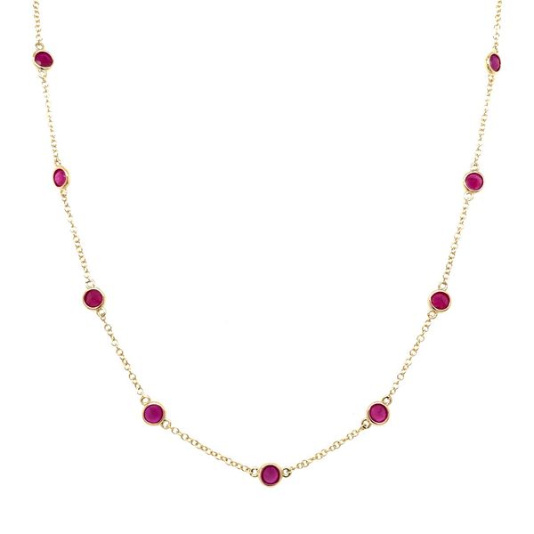 14K Yellow Gold Ruby Station Necklace 2.86 CTW 18