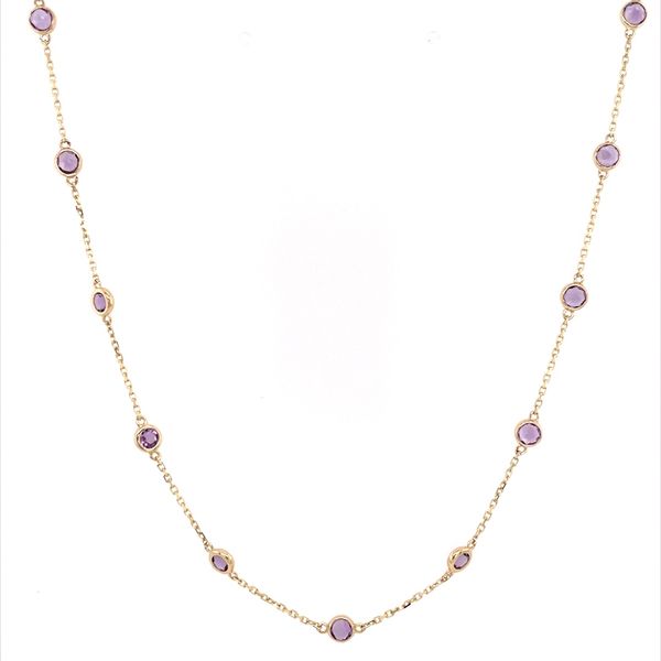 14K Yellow Gold Amethyst Station Necklace 2.36 CTW 18