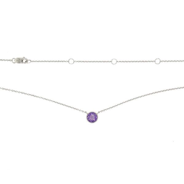 14K White Gold Necklace with Round Amethyst Pendant 18