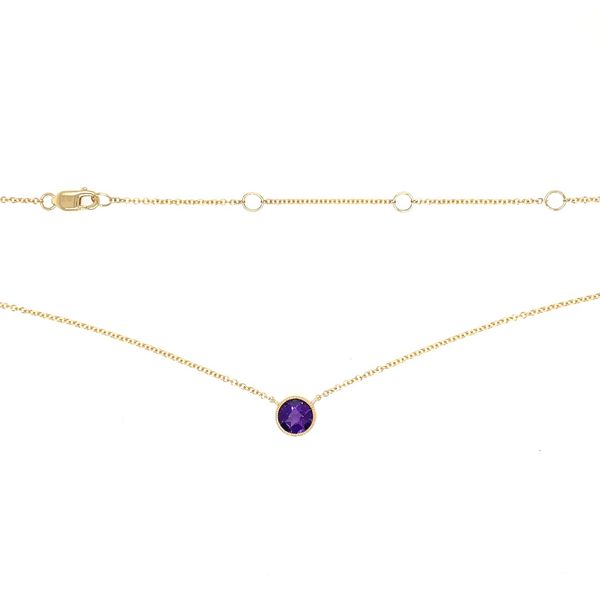 14K Yellow Gold Necklace with Round Amethyst Pendant 18