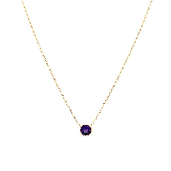 14K Yellow Gold Necklace with Round Amethyst Pendant 18