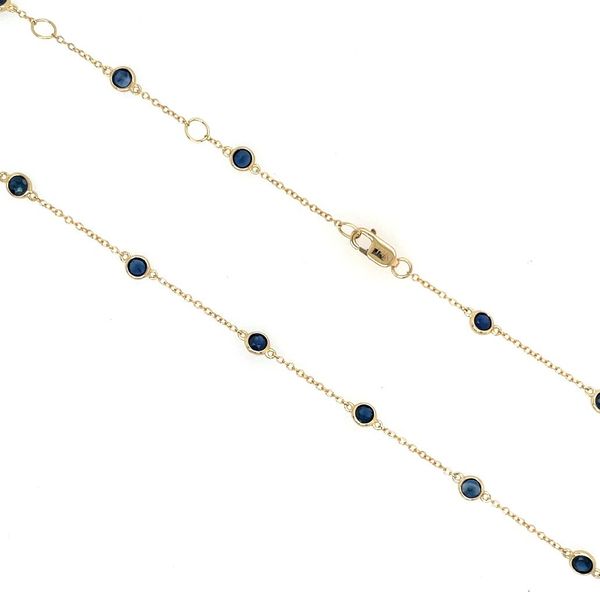 14K Yellow Gold Blue Sapphire Station Necklace 2.91 CTW 18