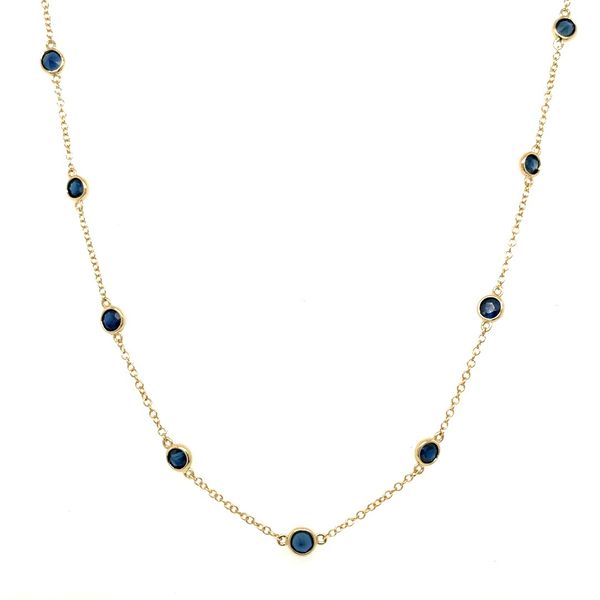 14K Yellow Gold Blue Sapphire Station Necklace 2.91 CTW 18