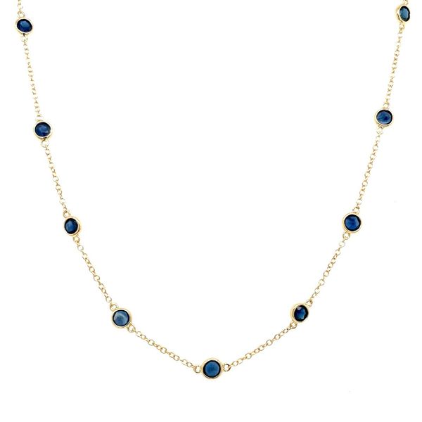 14K Yellow Gold Blue Sapphire Station Necklace 2.91 CTW 18