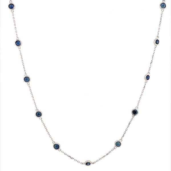 14K White Gold Blue Sapphire Station Necklace 3.41 CTW 18