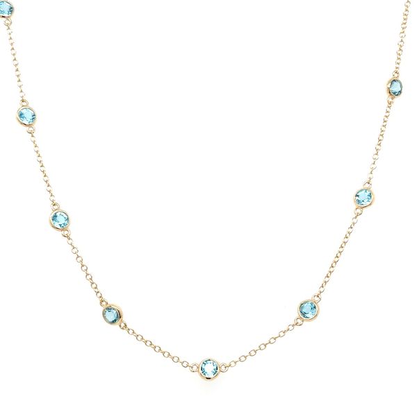 14K Yellow Gold Blue Topaz Station Necklace 2.72 CTW 18