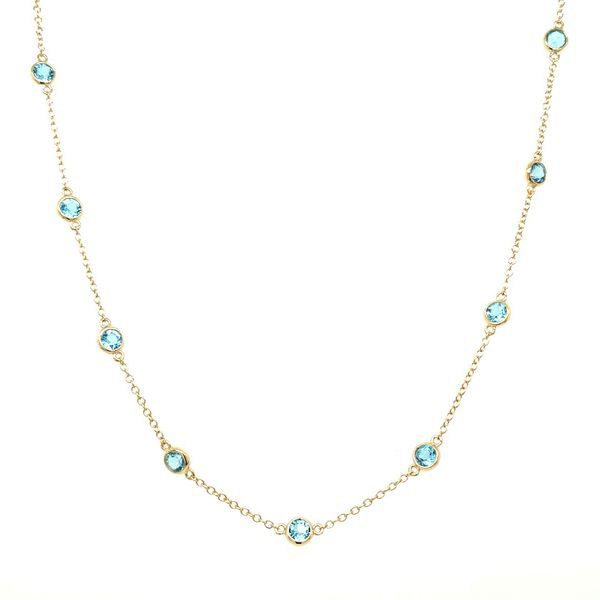 14K Yellow Gold Blue Topaz Station Necklace 2.72 CTW 18