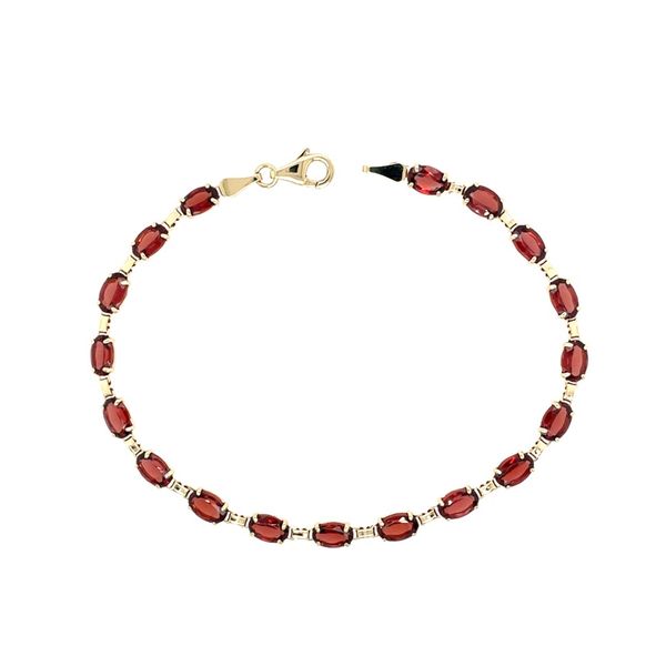 14KY Gold Natural Garnet Link Bracelet 7.25
