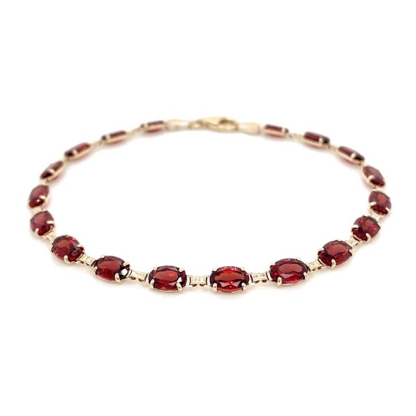 14KY Gold Natural Garnet Link Bracelet 7.25