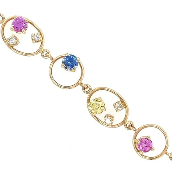 14KY Gold 5 CTW Multi Colored Sapphire & Diamond Bracelet 7.75