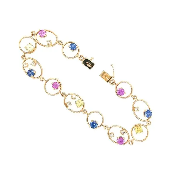 14KY Gold 5 CTW Multi Colored Sapphire & Diamond Bracelet 7.75
