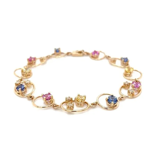 14KY Gold 5 CTW Multi Colored Sapphire & Diamond Bracelet 7.75