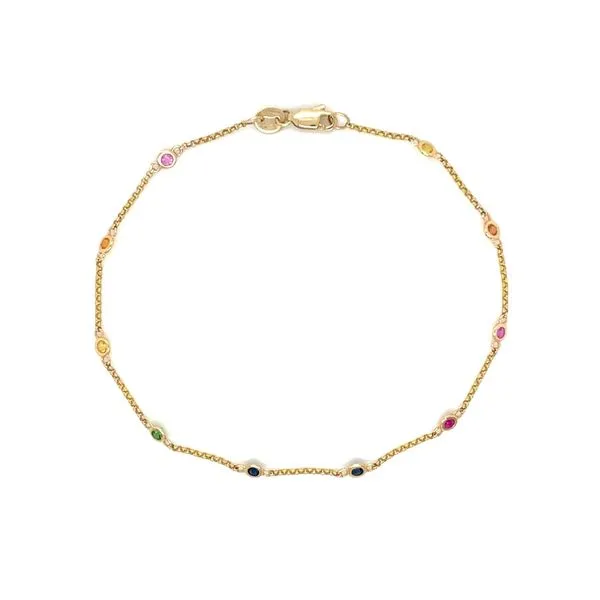 14KY Gold Multi Colored Tsavorite, Ruby & Sapphire Station Bracelet 7