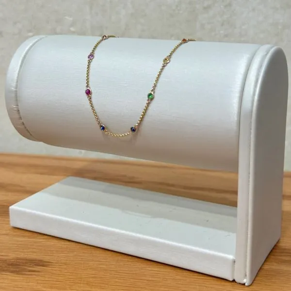 14KY Gold Multi Colored Tsavorite, Ruby & Sapphire Station Bracelet 7