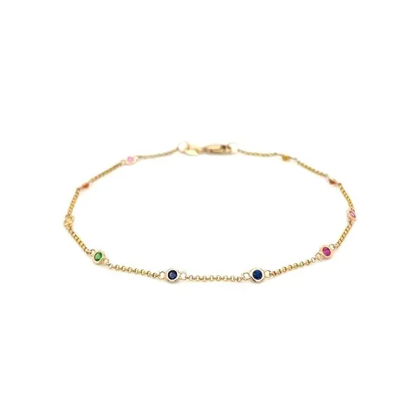 14KY Gold Multi Colored Tsavorite, Ruby & Sapphire Station Bracelet 7