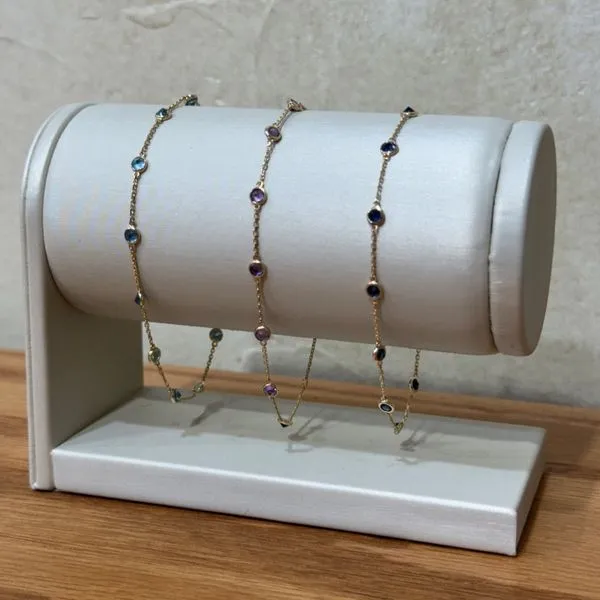14KY Gold Blue Topaz Station Bracelet 1.38 CTW 7.5