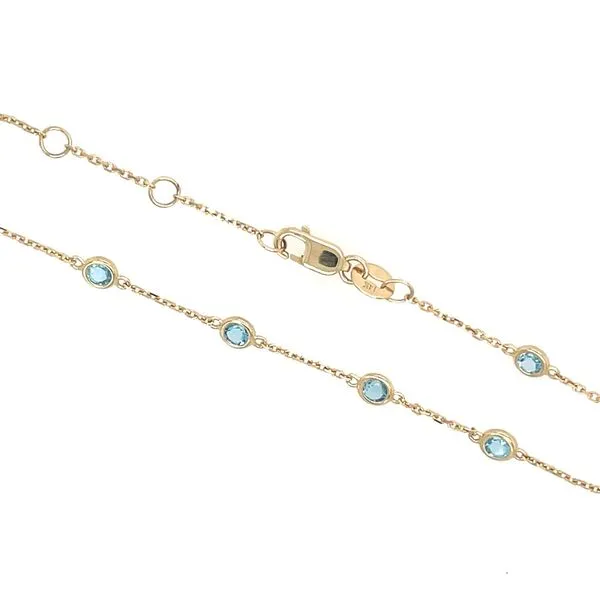 14KY Gold Blue Topaz Station Bracelet 1.38 CTW 7.5