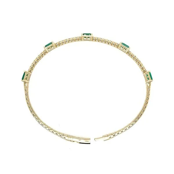 14KY Gold Flexible Halfway Emerald & Diamond Bangle Bracelet Image 4 Franzetti Jewelers Austin, TX