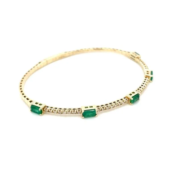 14KY Gold Flexible Halfway Emerald & Diamond Bangle Bracelet Image 5 Franzetti Jewelers Austin, TX