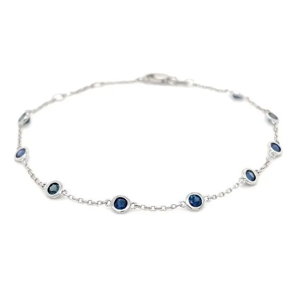 14KW Gold Blue Sapphire Station Bracelet 1.36 CTW 7.5