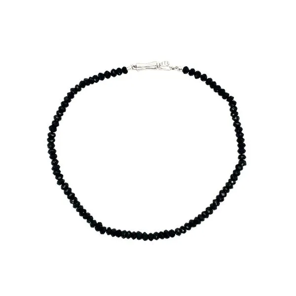 Black Spinel Facetted Bead Bracelet with Silver Clasp - 7