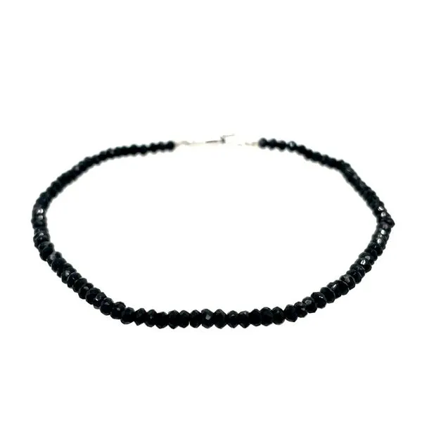 Black Spinel Facetted Bead Bracelet with Silver Clasp - 7