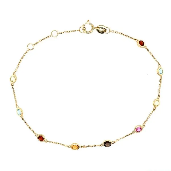 14KY Gold Multi Colored Gemstone Station Bracelet 1.13 CTW 7.5