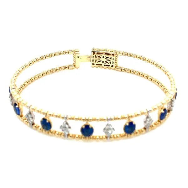 14K Y&W Gold Alternating Sapphire & Diamond Beaded Bangle Bracelet Image 4 Franzetti Jewelers Austin, TX