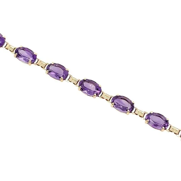 14KY Gold Natural Amethyst Link Bracelet 7.25