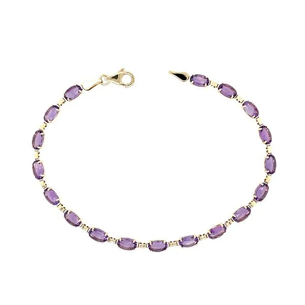 14KY Gold Natural Amethyst Link Bracelet 7.25
