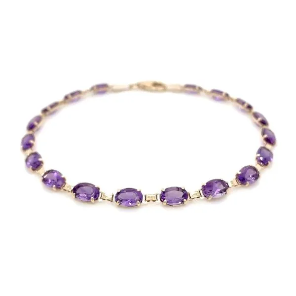 14KY Gold Natural Amethyst Link Bracelet 7.25