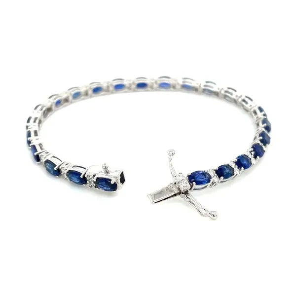 14KW Gold Oval Blue Sapphire & Diamond Tennis Bracelet 6.75
