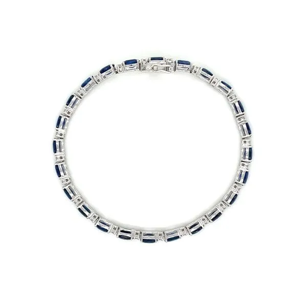14KW Gold Oval Blue Sapphire & Diamond Tennis Bracelet 6.75